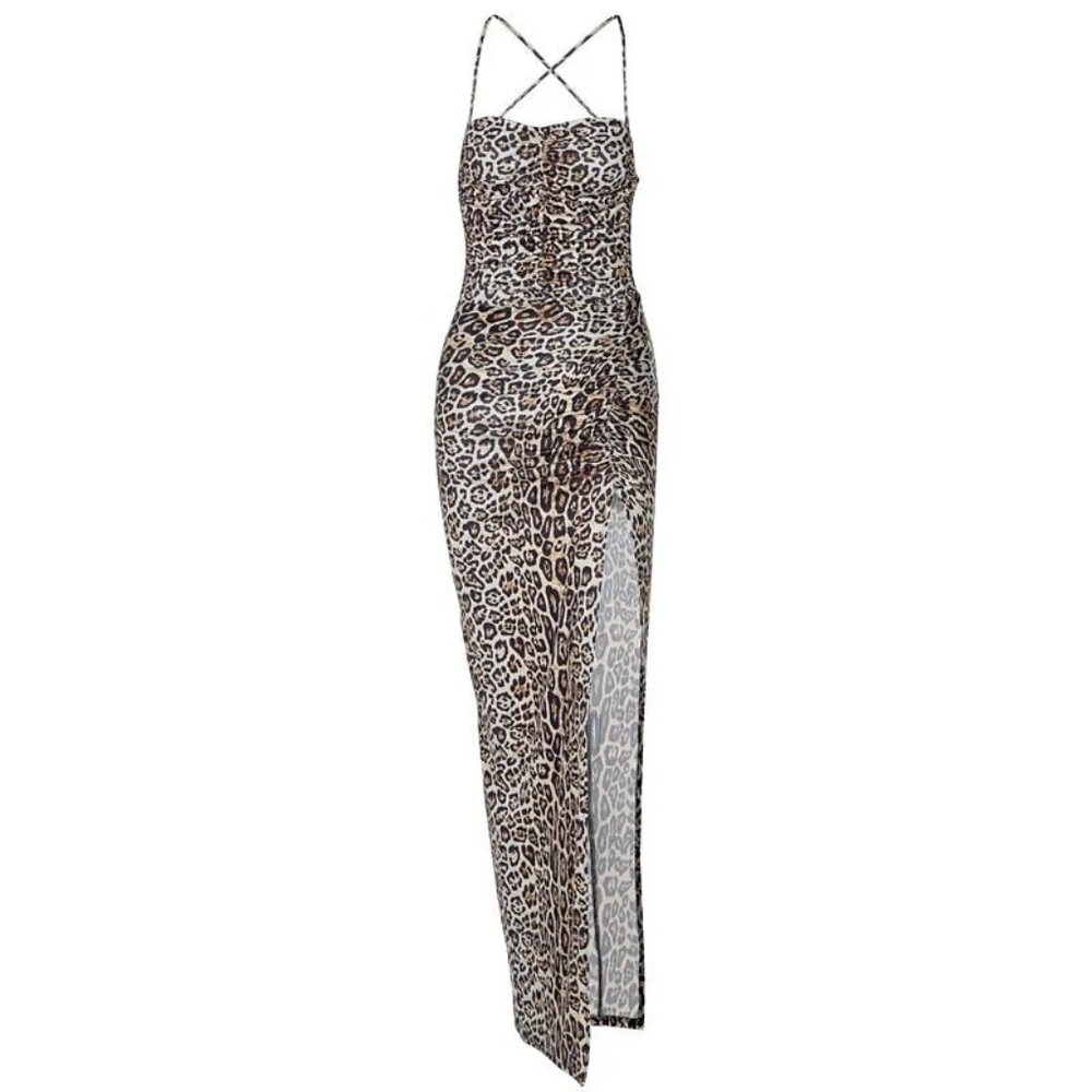 Women's Leopard Print Slit Maxi Dress
